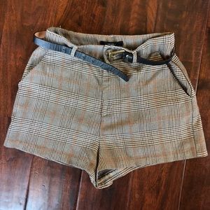 forever 21 brown plaid shorts with belt